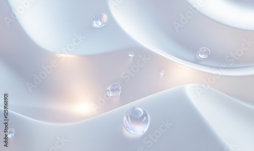 Abstract light blue waves with spheres; background for cosmetics or skincare