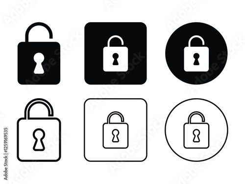 set of editable vector open padlock square shapes symbol design illustration isolated on transparent background