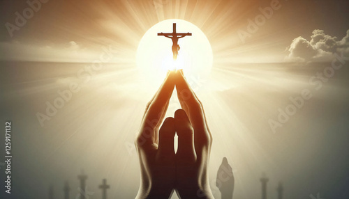 Silhouette Christ and cross resurrection - Easter