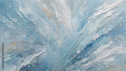 Abstract brush strokes in soft shades of light blue and white, creating a textured, impressionistic background. Generative AI.