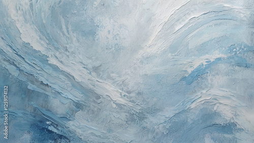 Abstract brush strokes in soft shades of light blue and white, creating a textured, impressionistic background. Generative AI.