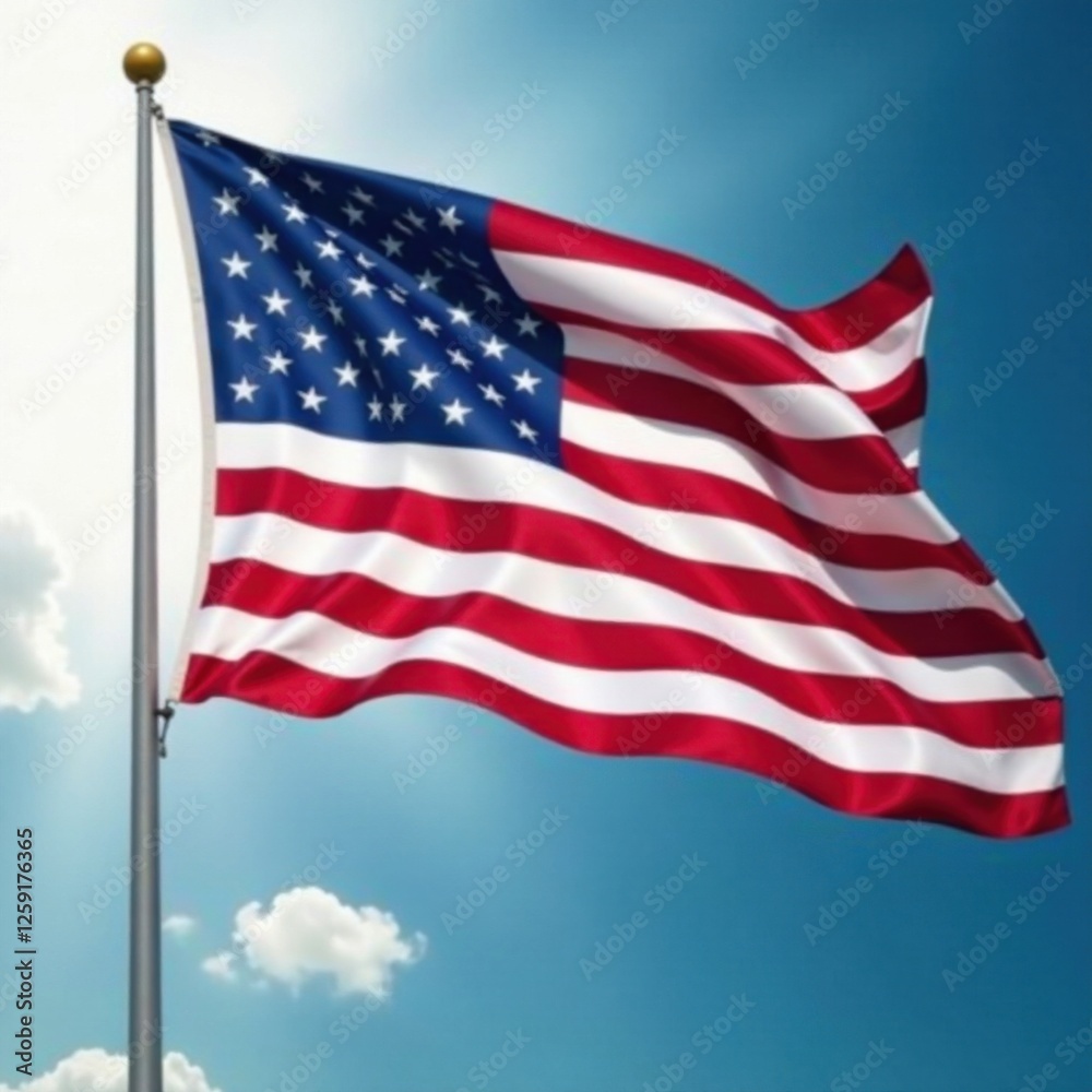 Fototapeta premium Waving US flag against a blurred patriotic background , American Flag, Patriotic Background