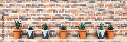 Geometric Greenery on Monochrome Wall