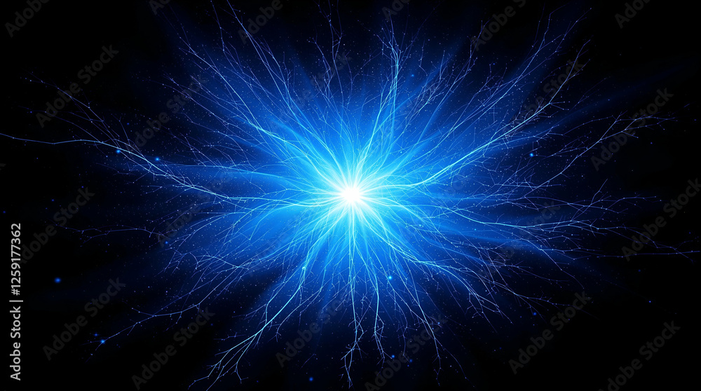 Fototapeta premium Blue Light Burst on Black Background