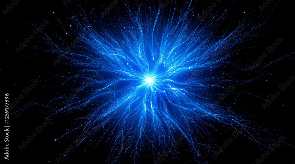 Fototapeta premium Blue Light Burst on Black Background