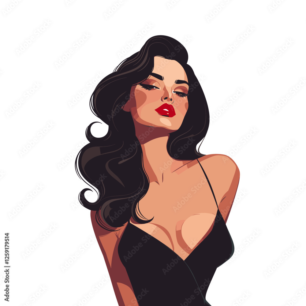 Pin up retro woman character logo flat vector design Pin up retro woman character logo flat vector design
