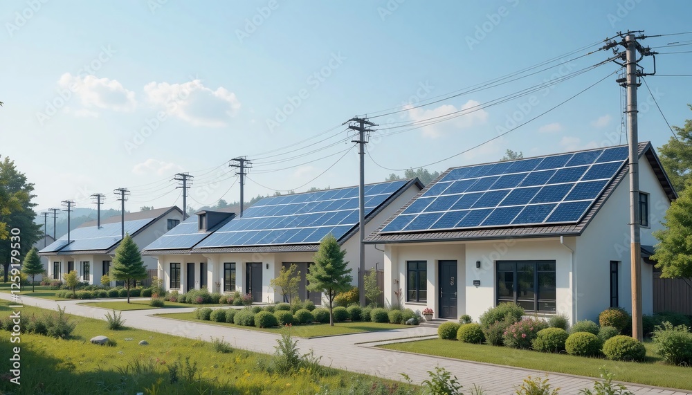 Eco Friendly Suburban Homes with Solar Panels Sustainable Housing Renewable Energy Eco Friendly Suburban Homes with Solar Panels Sustainable Housing Renewable Energy