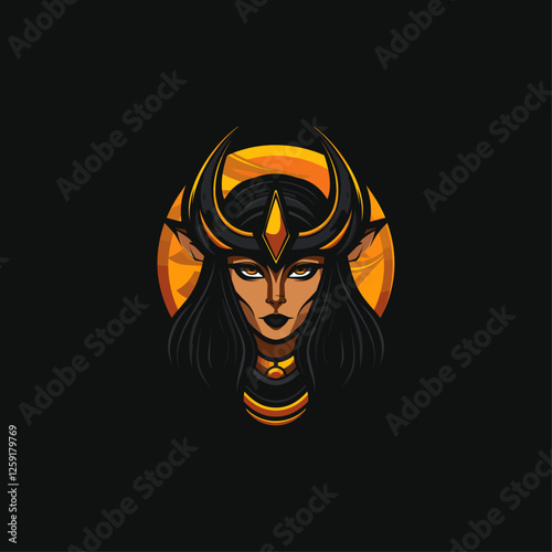 Egyptian goddess logo flat vector design