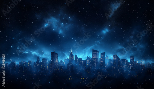 Abstract dark blue watercolor background with night sky stars and clouds, space concept banner design. Dark fantasy abstract background, night scene, sky, night landscape, dark fantasy, stars, cool co