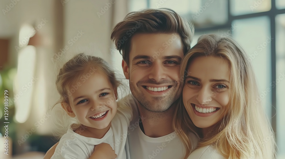Happy family portrait with smiling parents and child
Happy family portrait with smiling parents and child
