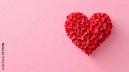Heart of Red Flowers on a Pink Background: A Delicate Symbol of Love