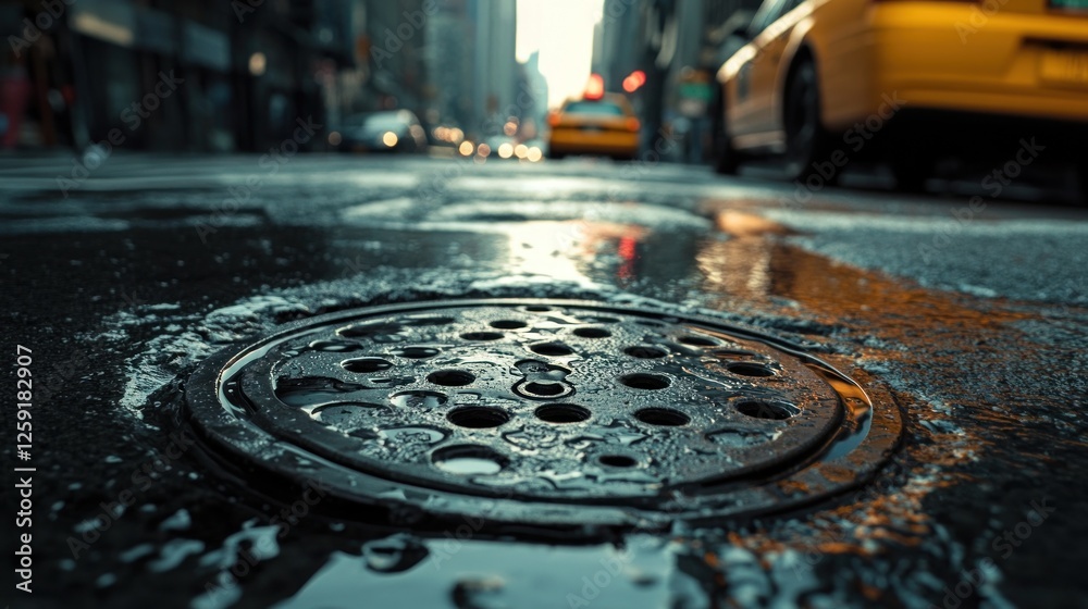Urban Reflections: A Wet City Street Scene Urban Reflections: A Wet City Street Scene