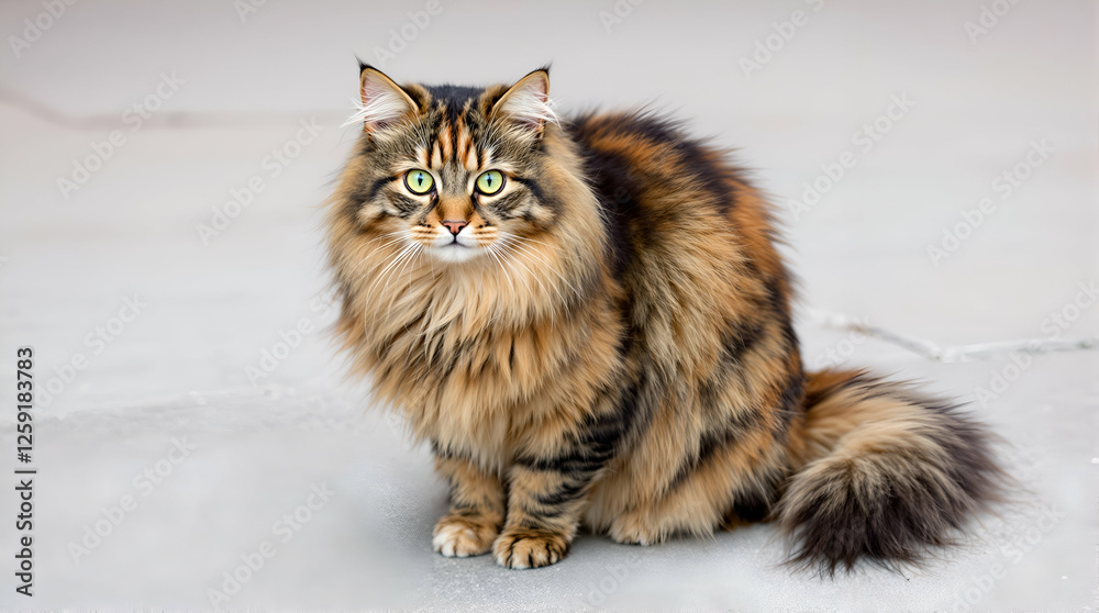 Majestic Fluffy Cat: Portrait of a Beautiful Long-Haired Feline with Green Eyes Majestic Fluffy Cat: Portrait of a Beautiful Long-Haired Feline with Green Eyes