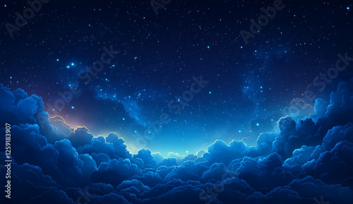 Abstract dark blue watercolor background with cloud shapes.