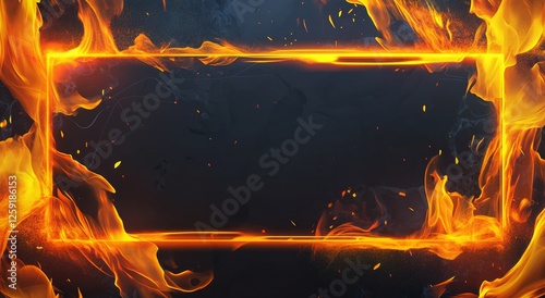 Fiery frame on dark textured background photo