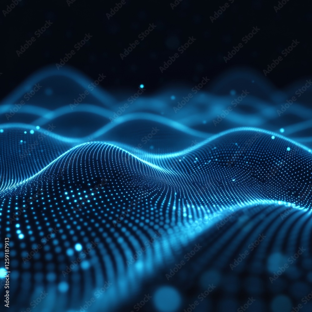 Abstract digital waves, dark background, data visualization, technology concept