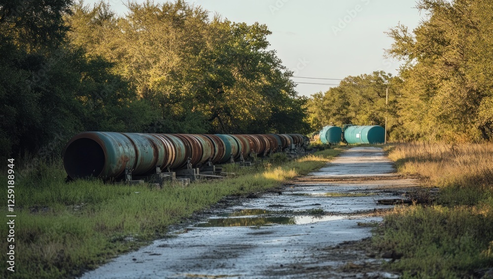 Rustic Pipeline Pathway: A Serene Countryside Vista