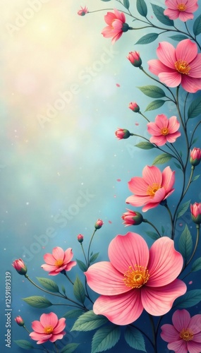 Whimsical floral swirls on a soft abstract background, watercolor effect, , natural elements