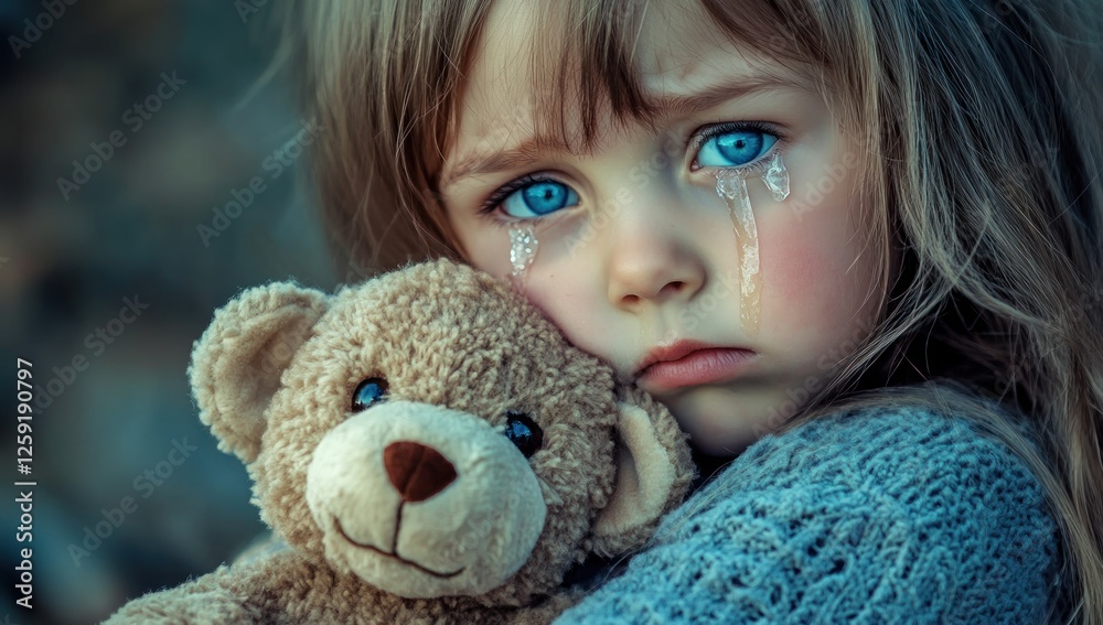 A Sad Little Girl with her Teddy Bear A Sad Little Girl with her Teddy Bear