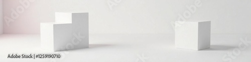 White cube boxes occupy the space on a clean background, white cube boxes, modern minimalism,