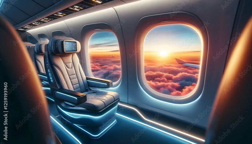 Window view in Airplane Cabin Interior. Window view in Airplane Cabin Interior.