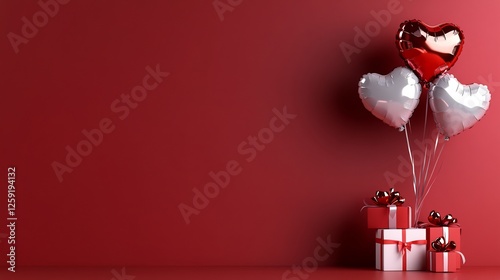 Romantic Valentine's Day Scene with Heart Balloons and Gifts