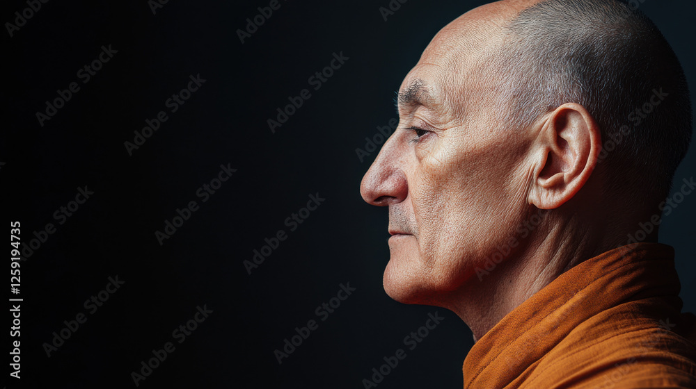 A side-profile of a meditative monk, his expression calm and unwavering A side-profile of a meditative monk, his expression calm and unwavering