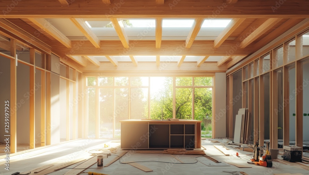 Fototapeta premium Sunlight Illuminates New Home Construction