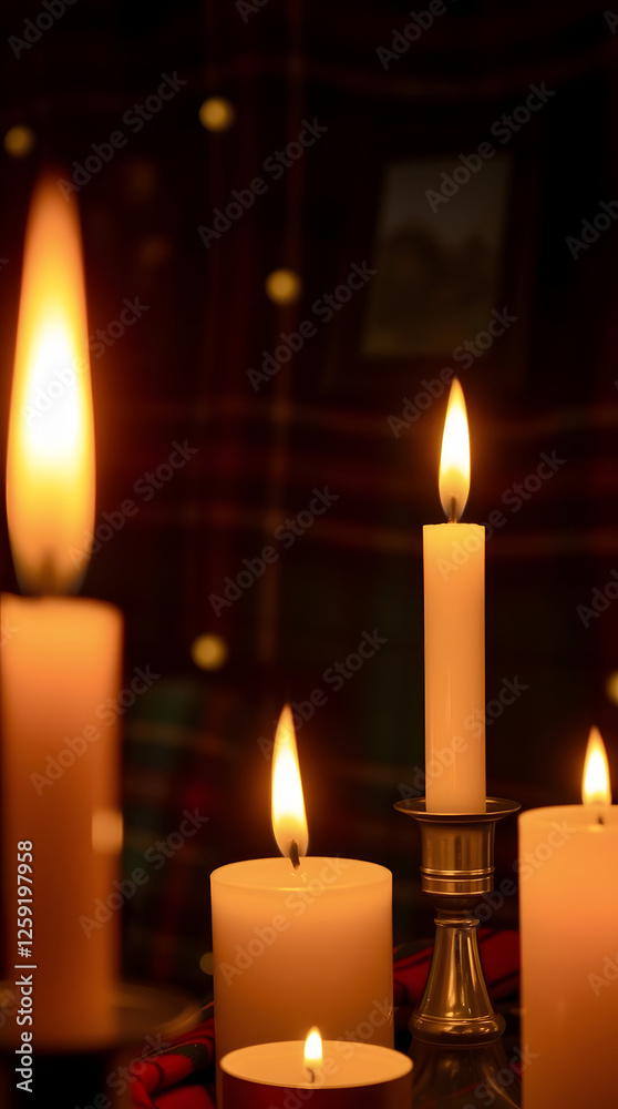 Warm glow of candles surrounding a serene atmosphere during an evening gathering Warm glow of candles surrounding a serene atmosphere during an evening gathering