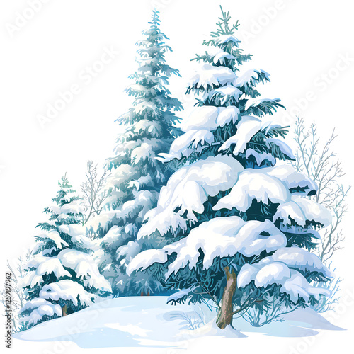 snow-covered evergreen trees in winter forest  
