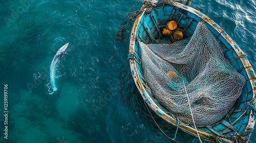 Fishing boat with a large net overfishing photo