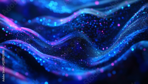 Abstract digital particles flowing on dark background photo