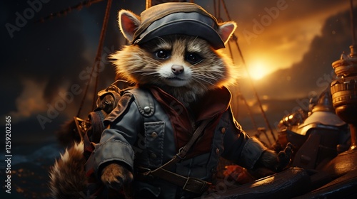 A Raccoon Sailor at Sunset