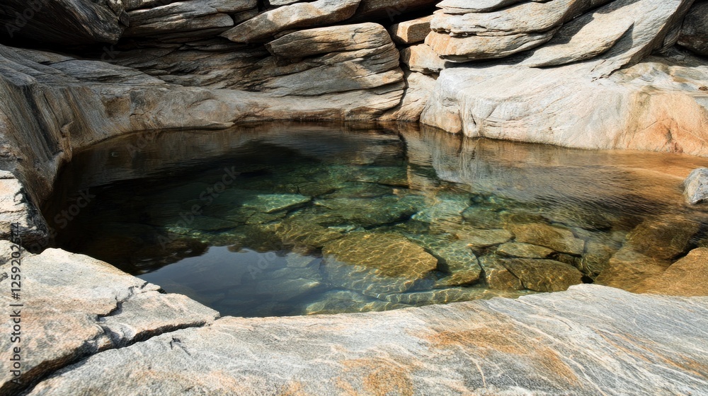 Crystal-clear mountain pool, rocky terrain, sunlight, natural beauty, travel Crystal-clear mountain pool, rocky terrain, sunlight, natural beauty, travel