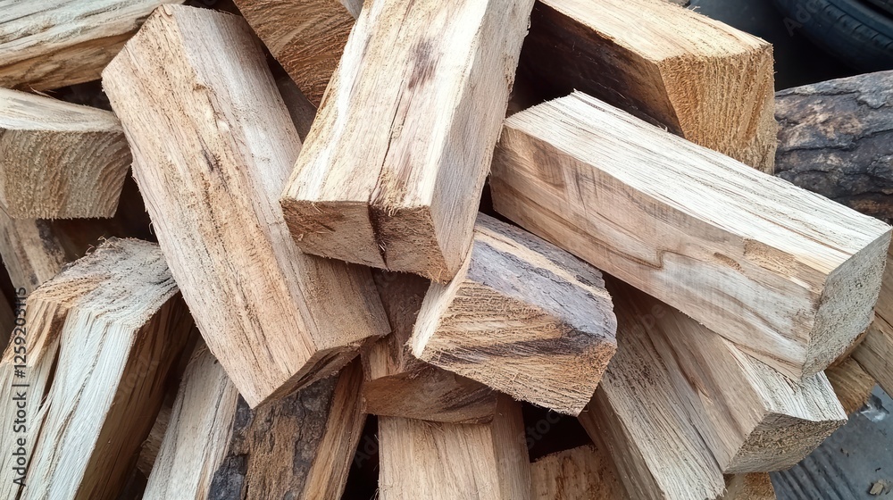 Stacked firewood outdoors, ready for winter, close-up Stacked firewood outdoors, ready for winter, close-up