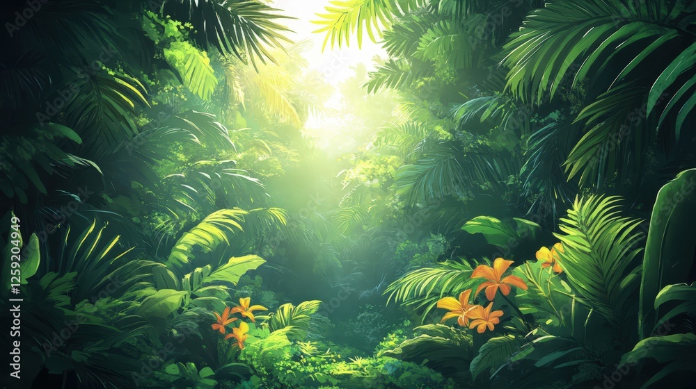 A breathtaking view of a vibrant tropical rainforest featuring diverse plants, bright foliage, and calming sunlight beams, evoking tranquility and a connection to untouched, natural wilderness. A breathtaking view of a vibrant tropical rainforest featuring diverse plants, bright foliage, and calming sunlight beams, evoking tranquility and a connection to untouched, natural wilderness.