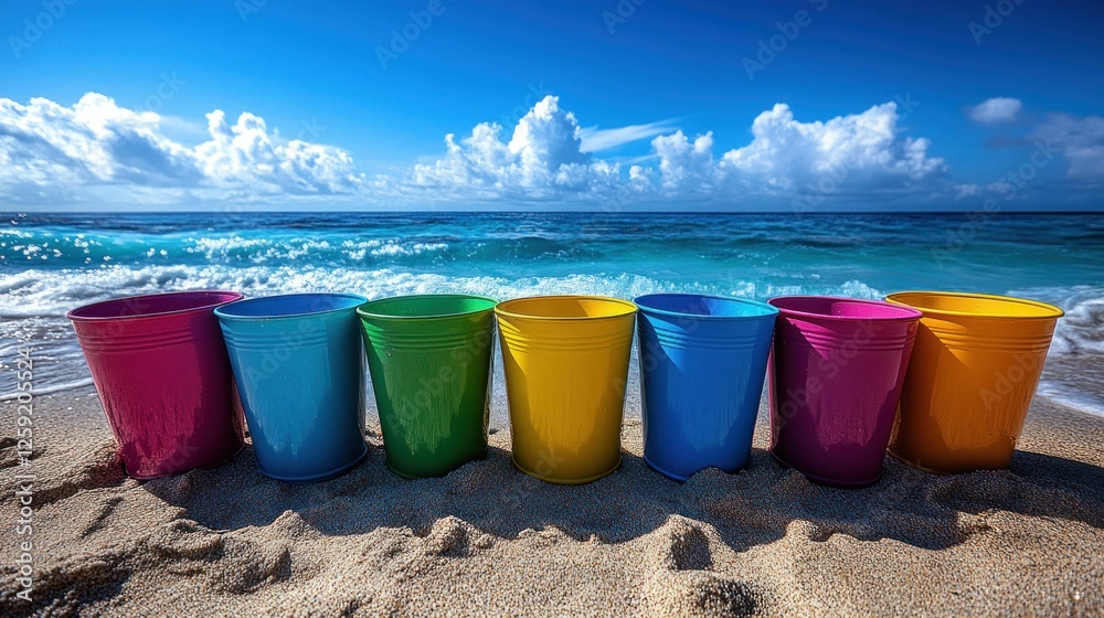 Colorful cups beach ocean summer party fun Colorful cups beach ocean summer party fun