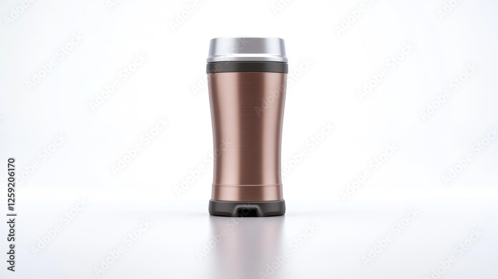 Shiny Metal Travel Mug with Insulated Stainless Steel Design on Isolated Background. Generative AI Shiny Metal Travel Mug with Insulated Stainless Steel Design on Isolated Background. Generative AI