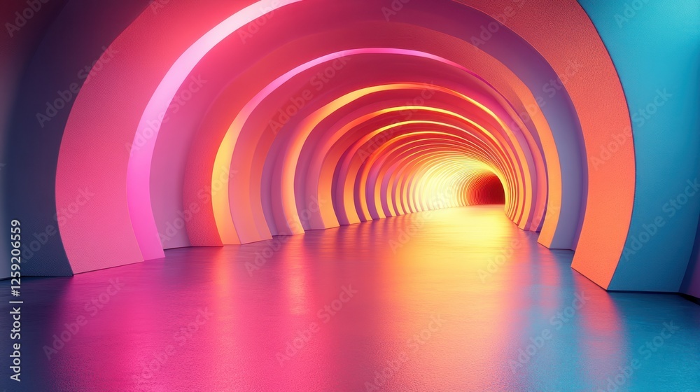Colorful neon tunnel, vibrant light, futuristic background, abstract design Colorful neon tunnel, vibrant light, futuristic background, abstract design
