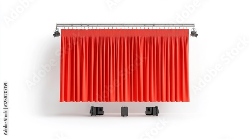 Red curtains in a minimalist indoor stage with spotlights on white isolated background. Generative AI photo