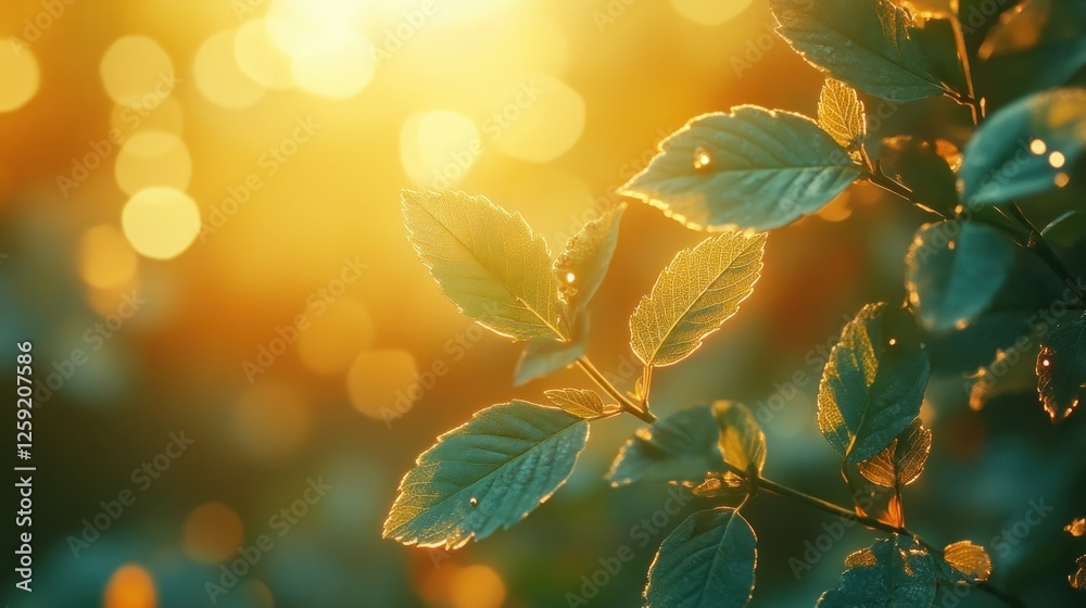 Golden hour leaves backlit, bokeh background, nature scene, website banner Golden hour leaves backlit, bokeh background, nature scene, website banner