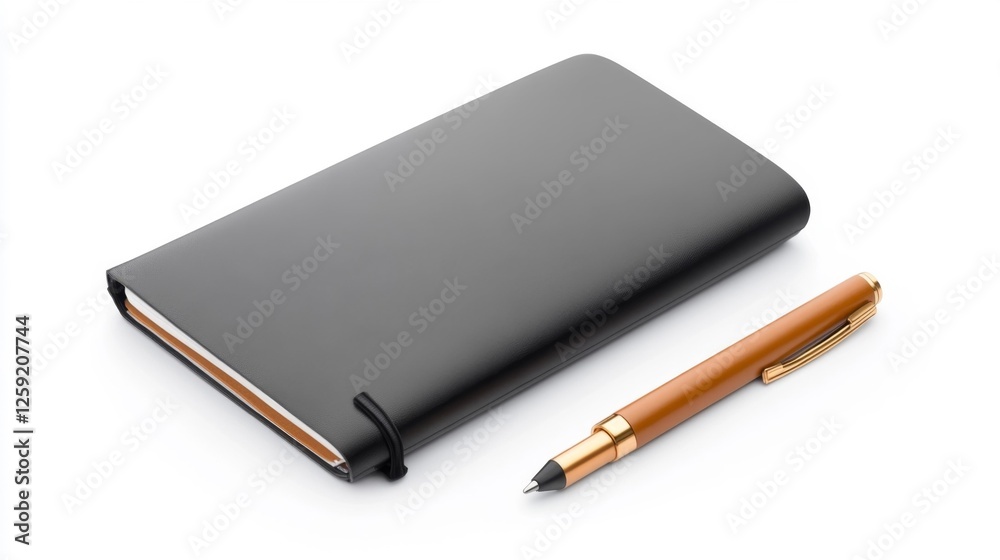Elegant Black Notebook with Pen Isolated on White Background. Generative AI Elegant Black Notebook with Pen Isolated on White Background. Generative AI