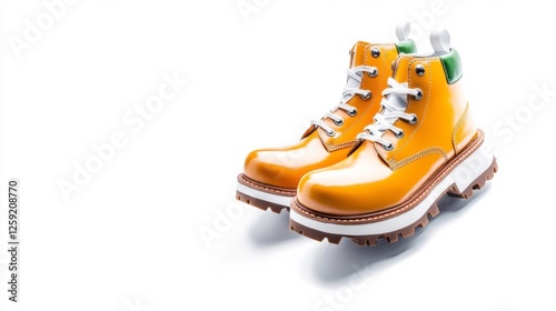 Stylish Yellow Boots with White Soles and Laces on White Isolated Background. Generative AI photo