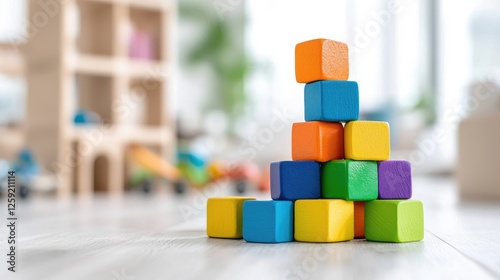 Wallpaper Mural Colorful wooden blocks stacked, playroom background, child's development Torontodigital.ca