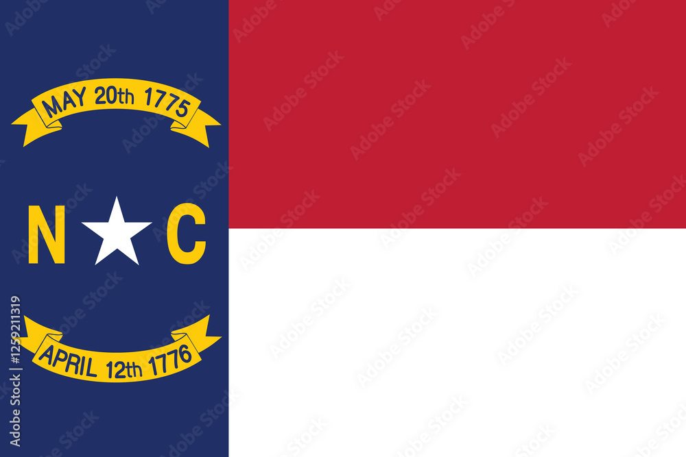 Flag of North Carolina. North Carolina flag official colors and proportion digital vector illustration Flag of North Carolina. North Carolina flag official colors and proportion digital vector illustration