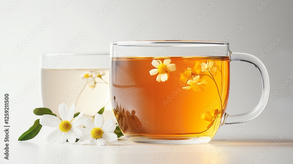 Clear Glass Tea Cup with Chamomile Flowers Clear Glass Tea Cup with Chamomile Flowers