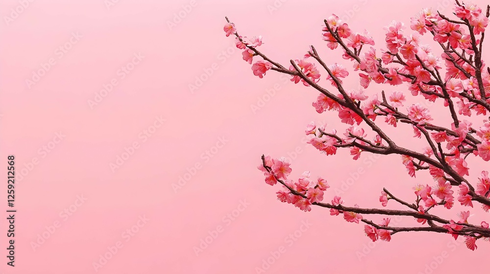 Pink Cherry Blossoms On Pastel Pink Background Pink Cherry Blossoms On Pastel Pink Background
