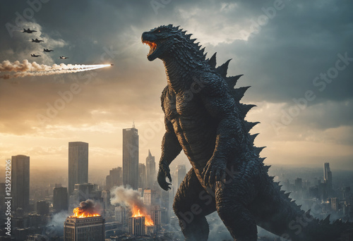giant monstrous lizard atta...