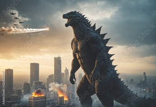 giant monstrous lizard atta...