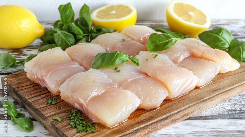 A beautiful shot of a whole organic chicken displayed on a wooden board, garnished with fresh herbs and lemon, emphasizing its freshness and quality